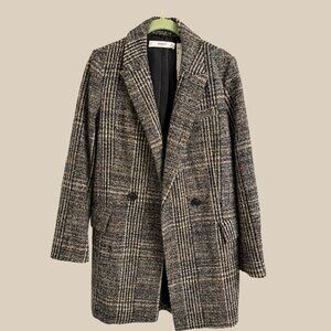 Mango Tweed Plaid Double-Breasted Coat | XS
